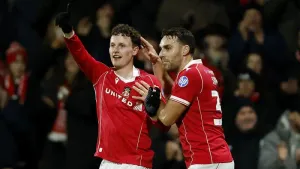 Nathan Broadhead (left) netted Wrexham’s opener (Cody Froggatt/PA)