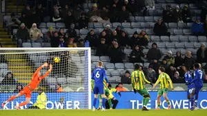 Leicester’s Abdul Fatawu earned Leicester a last-gasp win (Nick Potts/PA).