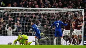 Enzo Fernandez celebrates his stoppage-time winner for Chelsea against West Ham (John Walton/PA)