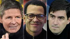 Oliver Glasner, left, Liam Rosenior, centre, and Andoni Iraola, right, are among the contenders to replace Enzo Maresca as C