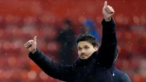 Rangers boss Danny Rohl celebrates victory over Aberdeen (Andrew Milligan/PA)