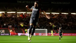 Ben Brereton Diaz scored Derby’s second of their three-goal first half (Steven Paston/PA)