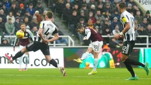Emi Buendia scores Villa’s first goal (Owen Humphreys/PA)