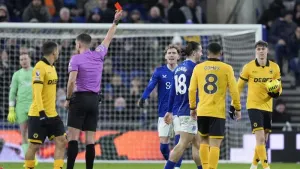 Jack Grealish was the second Everton player sent off (Peter Byrne/PA)