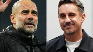 Pep Guardiola (left) and Gary Neville (Martin Rickett/Peter Byrne/PA)