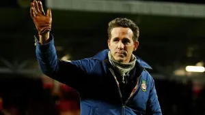 Wrexham co-owner Ryan Reynolds salutes the STok Cae Ras crowd ahead of their FA Cup victory over Nottingham Forest (Martin R