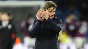 Thomas Frank applauds the Tottenham fans at Burnley (Nick Potts/PA)