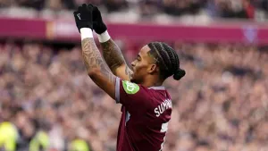 West Ham United’s Crysencio Summerville celebrates (Jordan Pettiitt/PA)
