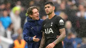 Tottenham manager Thomas Frank (left) moved to draw a line under the critical comments from captain Cristian Romero (Gareth 