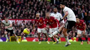 Raul Jimenez’s penalty against Manchester United set a Premier League record (Martin Rickett/PA)