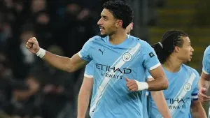 Omar Marmoush celebrates (Martin Rickett/PA)