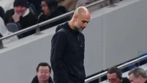 Pep Guardiola looks downbeat during Manchester City’s 2-2 draw at Tottenham (Bradley Collyer/PA)