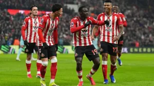 Habib Diarra, centre, inspired Sunderland’s win (Martin Rickett/PA)