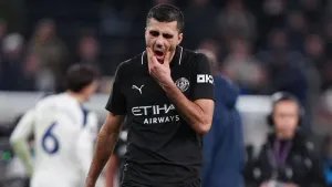 Manchester City’s Rodri at the final whistle after the Premier League match at Tottenham Hotspur Stadium, London. Picture da