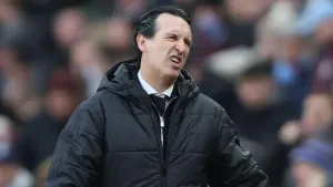 Unai Emery reacts to a missed chance during Sunday’s match at Villa Park (Nigel French/PA)